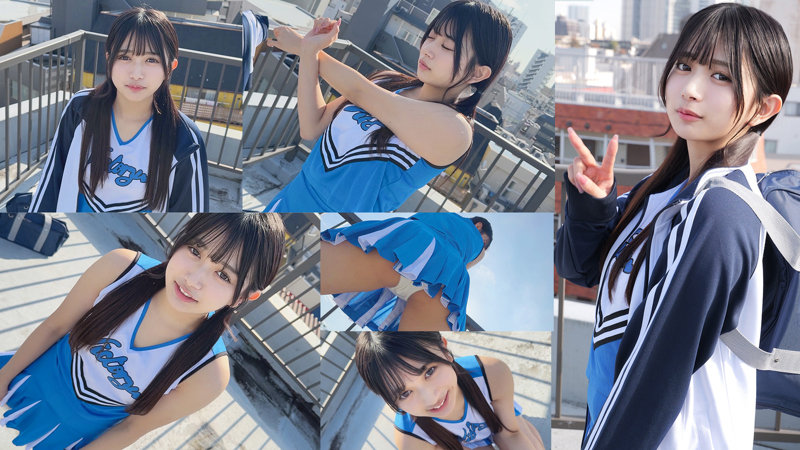 屋上でチア衣装とジャージ姿のかりんちゃんを複数角度で写したサンプル画像